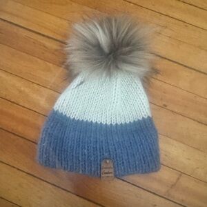 Blue and White Kids Pom-Pom Beanie Toque